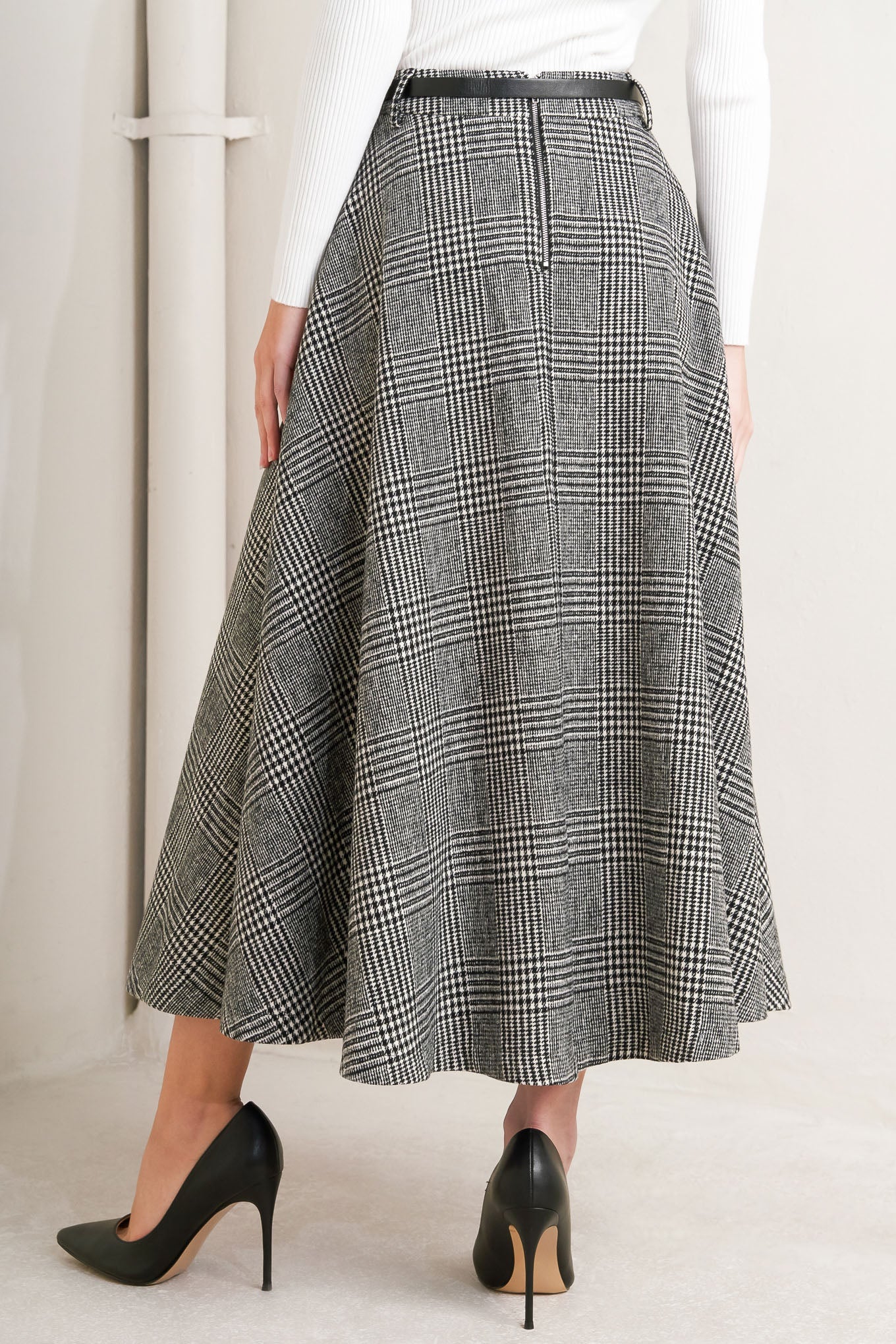 CITY CHECKLINE WOOLEN WOVEN MIDI SKIRT Flying Tomato